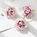 Artificial rose flower heads silk floral decoration for home wedding party DIY crafts design. - Purple