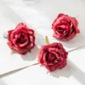 Artificial silk red rose heads for DIY home decor, wedding party and hat floral arrangement. - Red