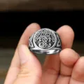 Elegante anillo de hombre árbol de la vida celta vikingo, joyería de acero inoxidable. - Talla 8 / Plateado