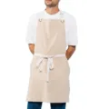 Cotton linen casual work apron with cross back straps and pockets in beige color. - Apricot