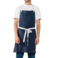 Cotton linen kitchen apron with pockets, adjustable straps, comfortable cooking workwear. - Dark Blue