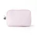 Minimalistische rosa gestreifte Seersucker Kosmetiktasche, tragbare Kulturbeutel Tasche. - Schwarz