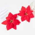 Artificial Christmas poinsettia flowers red holiday floral decor for tree wreath arrangement - Red