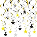 Decorazioni sospese a spirale in PVC, turbini di stelle nero oro argento per feste - Oro Argento Nero Stella Spirale Confezione da 6