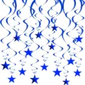 Blue PVC swirl hanging decorations with five-pointed stars for party and holiday decor. - Blue Star Spiral 6-pack