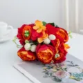 Artificial flower bouquet detail, vivid floral decoration for living room and dining table. - Red