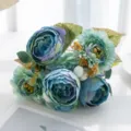 Artificial blue peony flower bouquet home decoration table floral arrangement fake plants. - Blue
