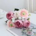 Exquisite artificial flower bouquet detail, pink peony and berry home decor for table. - Sand Red