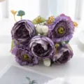 Artificial purple peony flower bouquet home decor for living room table tabletop display. - Deep purple