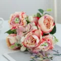 Artificial flower bouquet pink peony home decor tabletop floral ornament centerpiece - Pink