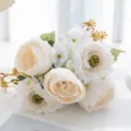 Artificial flower bouquet white peony home decor table centerpiece faux floral ornament - Cream