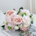 Artificial flower bouquet pink peony silk floral arrangement home table decor variant - Light Pink