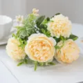 Kunstmatige pioenroos bloem boeket zijden bloemen bruiloft huis decoratie lente bloemstuk geel - Champagne