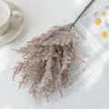 Brown artificial pampas grass bouquet, fluffy dried reed flowers for Nordic wedding decor. - Brown