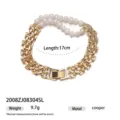 Detail view of the elegant dual-layer pearl and metallic link bracelet, highlighting clasp. - Double Layer Pearl Metal Chain Bracelet (2008ZJ08304SL) / Gold