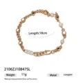 Bracciale catena dorato stile vintage francese con perle e cubi metallo, gioiello. - Stile Perla Artificiale (2106ZJ10847SL)