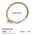 Bracciale a catena dorata con perla da donna, lunghezza 18 cm, gioiello elegante. - Stile Catena Spessa Perla Singola (2009ZK08432SL)