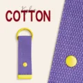 Portachiavi in tessuto intrecciato viola con bottone a pressione e anello in metallo. - Viola + Giallo