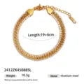 Bracciale largo in catena piatta con strass dorato, elegante gioiello in acciaio al titanio donna. - Stile Largo Acciaio Inossidabile (2412ZK45088SL)