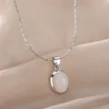 Minimalist stainless steel oval white cat eye pendant clavicle necklace delicate jewelry - White Cat's Eye Stone (N04669P-1) / Silver