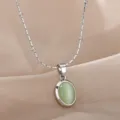 Elegant oval cat's eye stone pendant necklace with silver tone chain for women jewelry gifts - Emerald Green Cat's Eye Stone (N04669P-3) / Silver