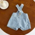 Baby light blue denim overall shorts, cute crossover straps, summer infant casual baby clothing. - 73cm / Light Blue Straps
