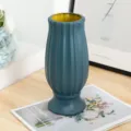 Modern minimalist plastic flower vase with fluted design, perfect for home decor. - Roman Vase Blue