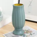 Blue-green plastic flower vase, modern fluted shatterproof design for home and office decor. - Roman Vase Green