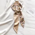 Bloemen zijden sjaal lint lang smal strik halsdas haarband tas decoratieve accessoire stijlvol - Khaki Bloemenprint