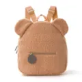 Cute brown plush bear ear backpack for kids, stylish fluffy children school bag daily use. - Brown