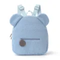 Cute blue fuzzy bear ears kids backpack, soft sherpa material, stylish casual school bag. - Blue