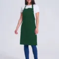 Dark green kitchen apron with adjustable neck strap and front pockets for home and work use - Green