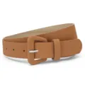 Minimalist women PU leather belt with wrapped square buckle, stylish casual waist accessory. - Camel