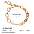 Bracciale a catena grossa dorata con perla barocca 20cm lunghezza gioiello donna - Stile Geometrico a Catena Grossa (2502ZJ50018SL) / 20cm