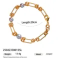 Gold chain bracelet with freshwater pearls, stylish European and American design jewelry. - Lobster Clasp Metal Splicing Style (2502ZJ50015SL) / 20cm