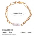 Gold-plated chain bracelet with natural baroque freshwater pearl, 20cm length jewelry - Baroque Irregular Pearl Style (2502ZJ50013SL) / 20cm
