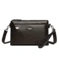 Dark brown PU leather multi-layer crossbody shoulder bag, vintage style daily casual purse. - Brown