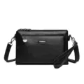 Black multi-layer PU leather crossbody bag, casual shoulder bag with zipper and wrist strap. - Black