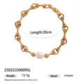Elegant gold-tone link bracelet featuring a natural freshwater pearl, chic niche design. - Metal Chain Single Pearl Style (2502ZJ50009SL) / 20cm