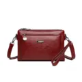 Red PU leather multi-layer crossbody shoulder bag vintage retro solid color casual purse - Red