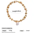 Gold-plated chain bracelet with baroque pearl pendant, elegant women jewelry, 20cm length. - Baroque Pearl Pendant Style (2502ZJ50005SL) / 20cm