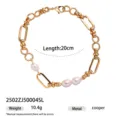 Bracciale a catena bagnato d'oro con perle d'acqua dolce naturali elegante gioiello 20cm - Stile Giunzione Perla a Catena Dorata (2502ZJ50004SL) / 20cm