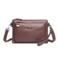 Multi-layer PU Leather Crossbody Bag Dark Red Retro Casual Women Shoulder Messenger Bag - Purple