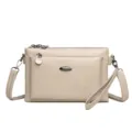 Beige multi-layer PU leather shoulder bag for women, casual crossbody bag with wrist strap. - Off White