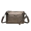 Casual PU leather crossbody bag multi-layer shoulder bag vintage metallic brown purse - Bronze