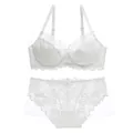 Elegante conjunto de lencería de encaje blanco con sujetador con aro y braga a juego - 70A / Top Y Pantalón / Blanco