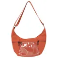 Bolso ita naranja con forma de media luna, bolsillo transparente y correa de lona - Marrón