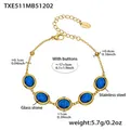 PVD gold-plated stainless steel bracelet with blue oval faceted glass stones - Gold Bracelet Blue Glass Stone / 17+5cm