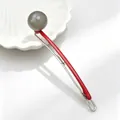 Elegant minimalist lollipop-inspired hair clip featuring a grey sphere and a glossy red bar - Gray Ball & Red 8#