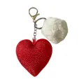 Élégant porte-clés cœur en strass rouge doté d'un pompon blanc doux et duveteux - Pompon Cœur Rouge